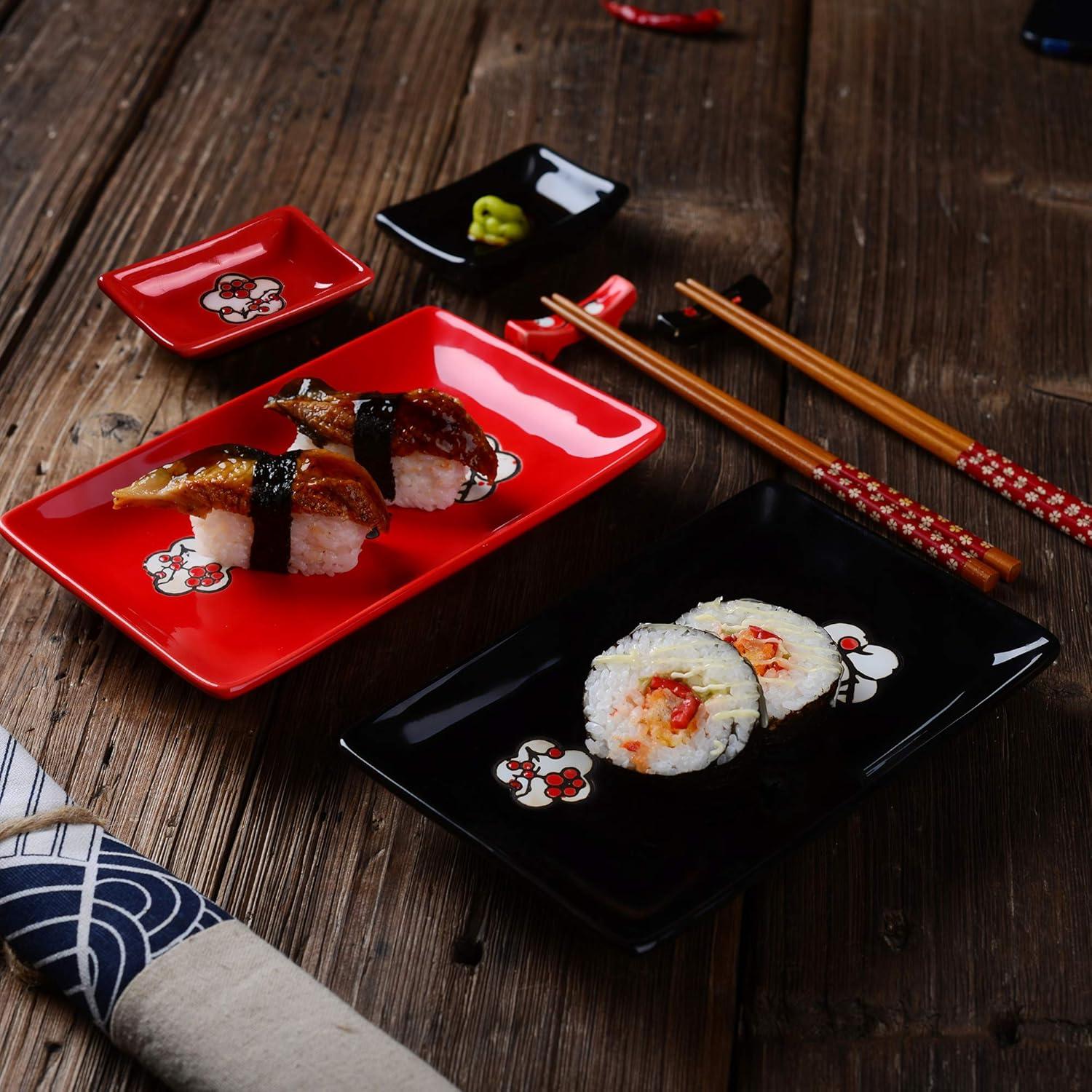 Japanisches Sushi Set 8-teilig Rot Schwarz Geschenkpaket