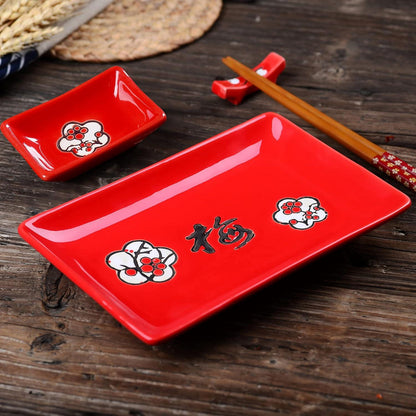 Panbado 8-teilig Japanisch Sushi Set in Rot und Schwarz