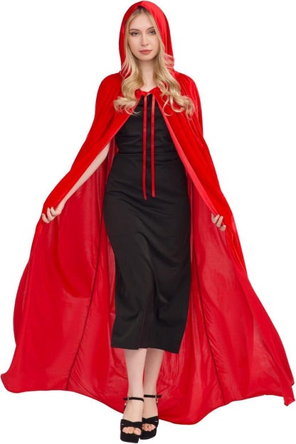 Halloween Umhang mit Kapuze aus Samtstoff für Damen Herren Kinder