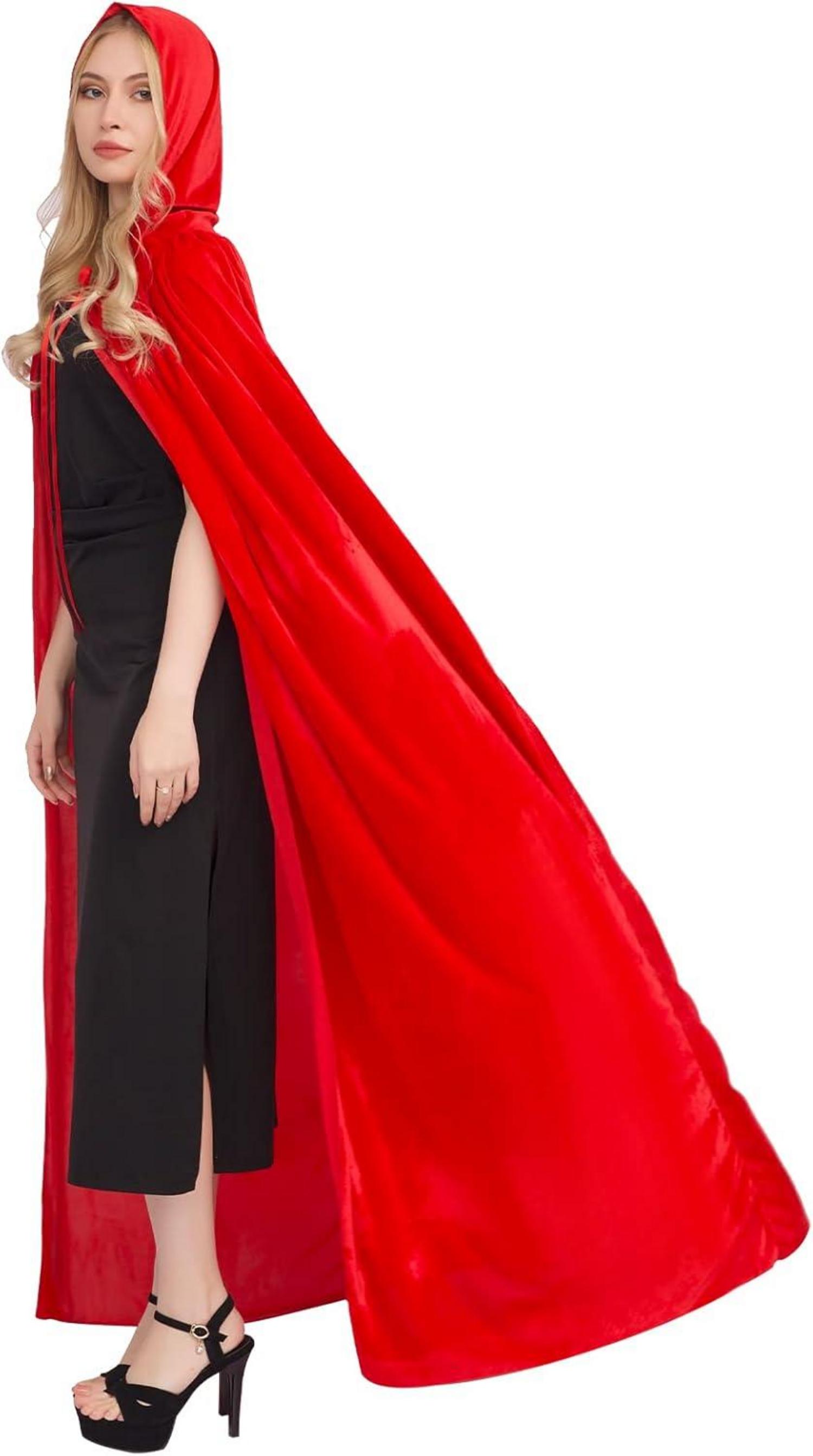 Halloween Umhang mit Kapuze aus Samtstoff für Damen Herren Kinder
