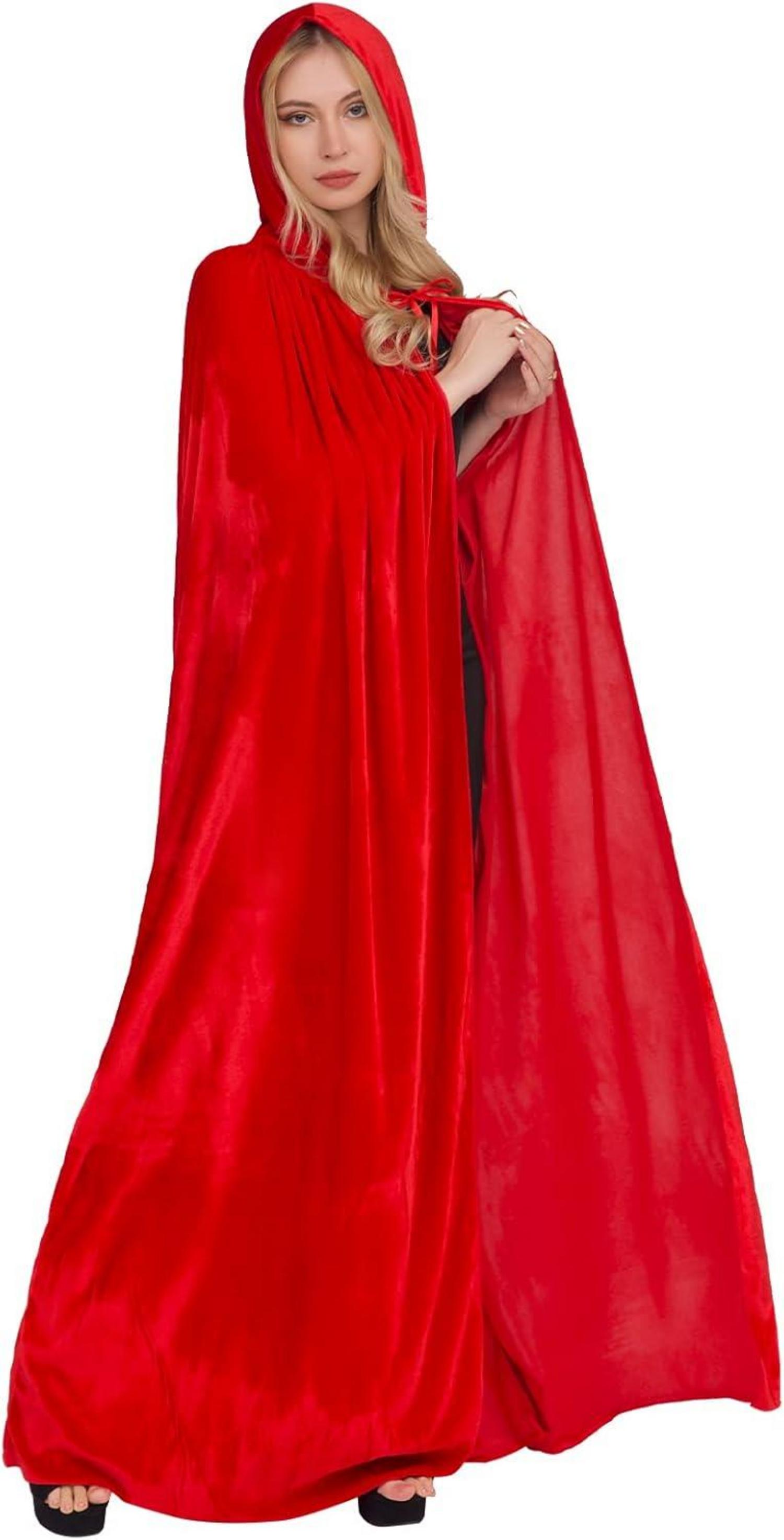 Halloween Umhang mit Kapuze Samt Vampir Kostüm Unisex XL Rot