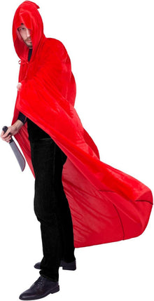 Halloween Umhang mit Kapuze aus weichem Samtstoff in Rot XXL