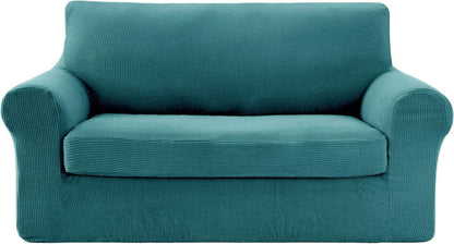 Sofabezug Stretch Jacquard Türkis 2-Sitzer 145-175cm