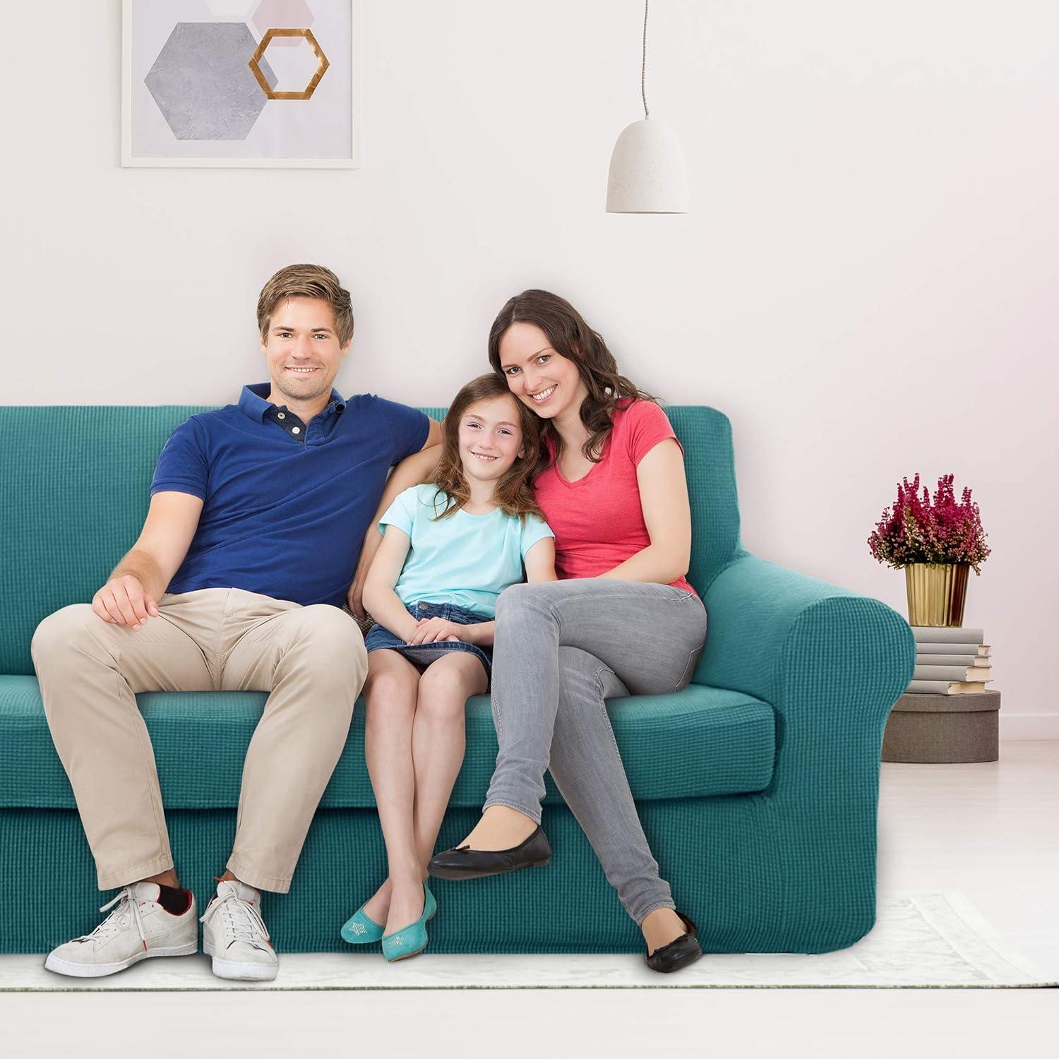 Sofabezug Stretch Jacquard Türkis 2-Sitzer 145-175cm