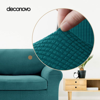 Deconovo Jacquard Sofabezug 2-Sitzer Türkis 145-175cm