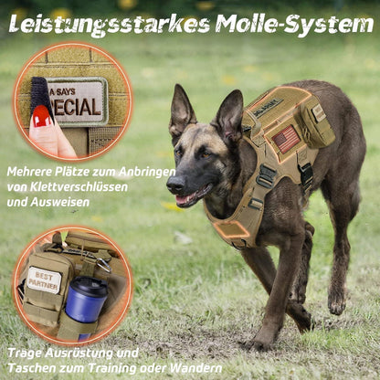 Taktisches Hundegeschirr mit MOLLE-System, L Braun