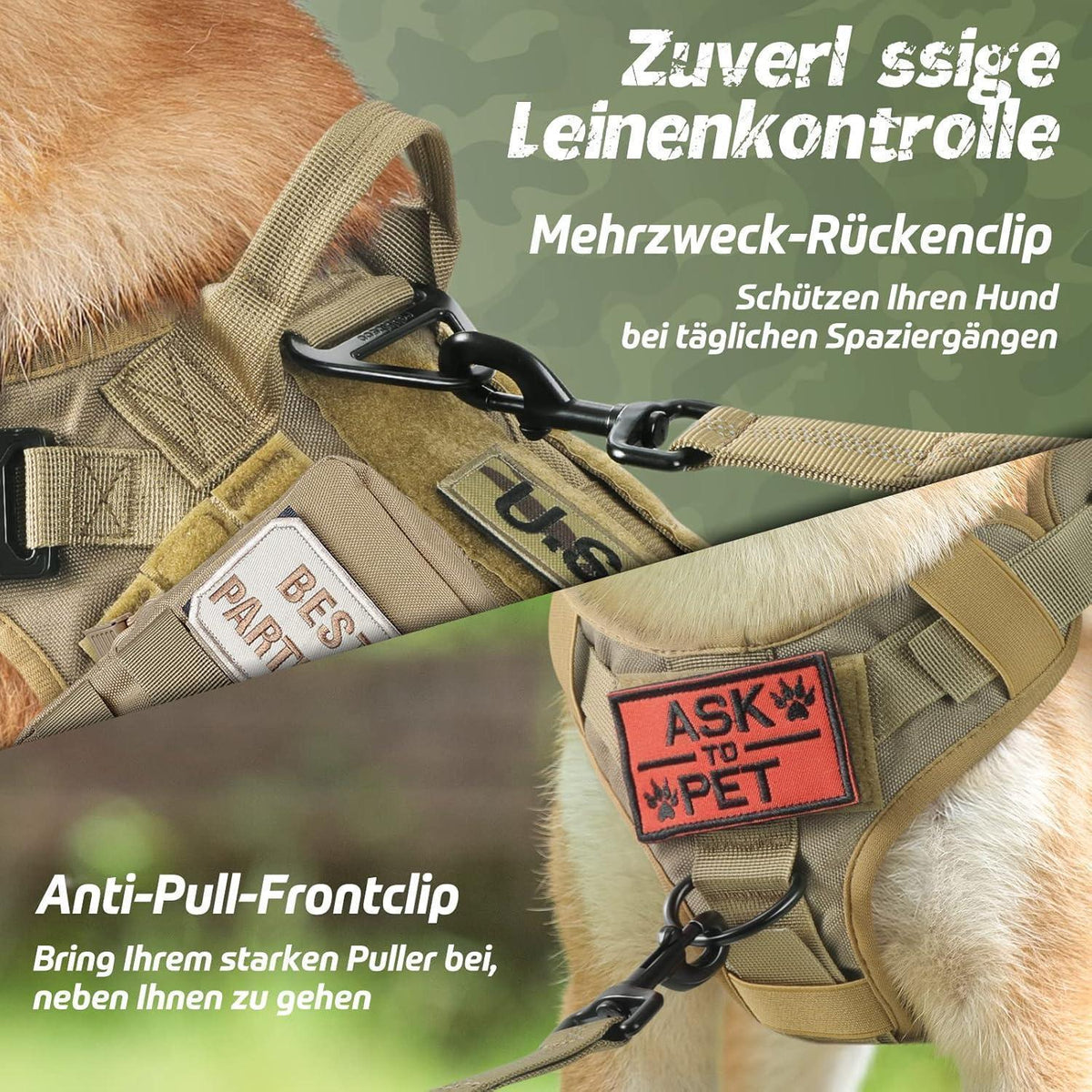 Taktisches Hundegeschirr mit MOLLE-System, L Braun