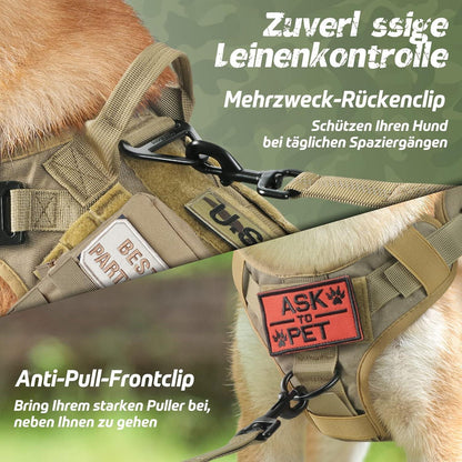 Taktisches Hundegeschirr mit MOLLE-System, L Braun