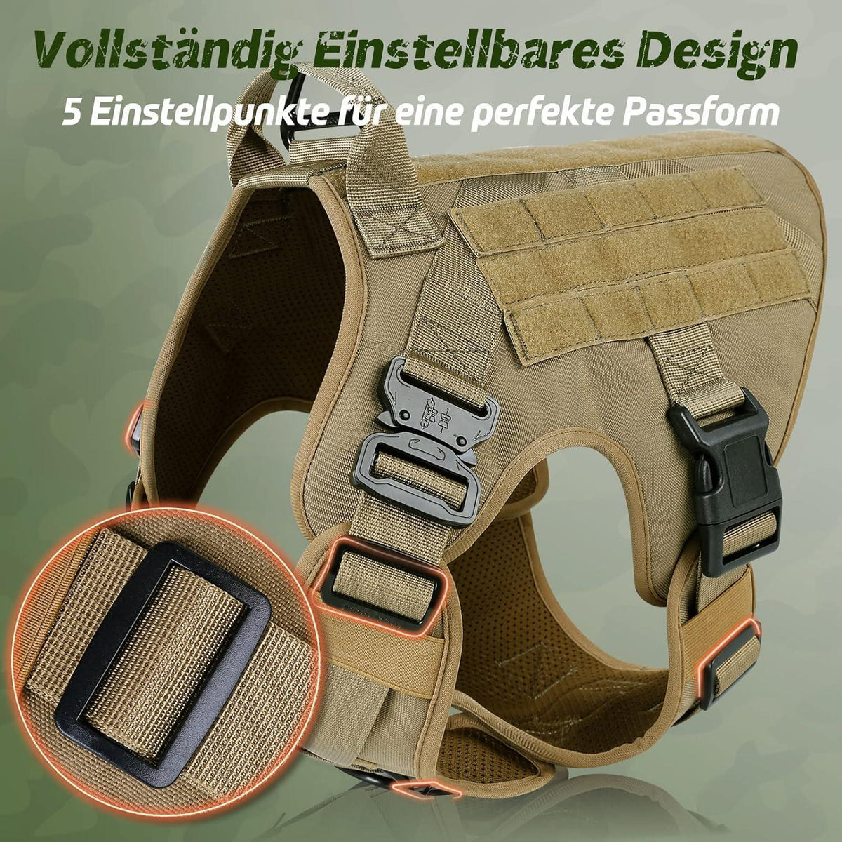 Taktisches Hundegeschirr mit MOLLE-System, L Braun
