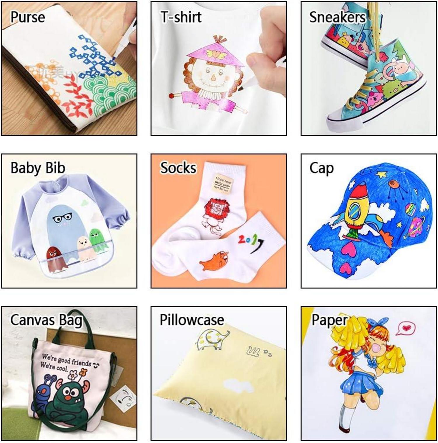 36 Textilstifte Set, waschmaschinenfest, 11 Vorlagen, 1 Leinwand