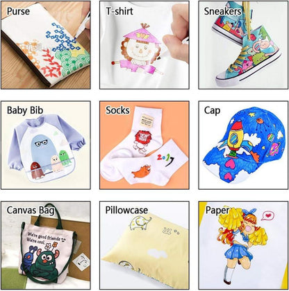 36 Textilstifte Set, waschmaschinenfest, 11 Vorlagen, 1 Leinwand