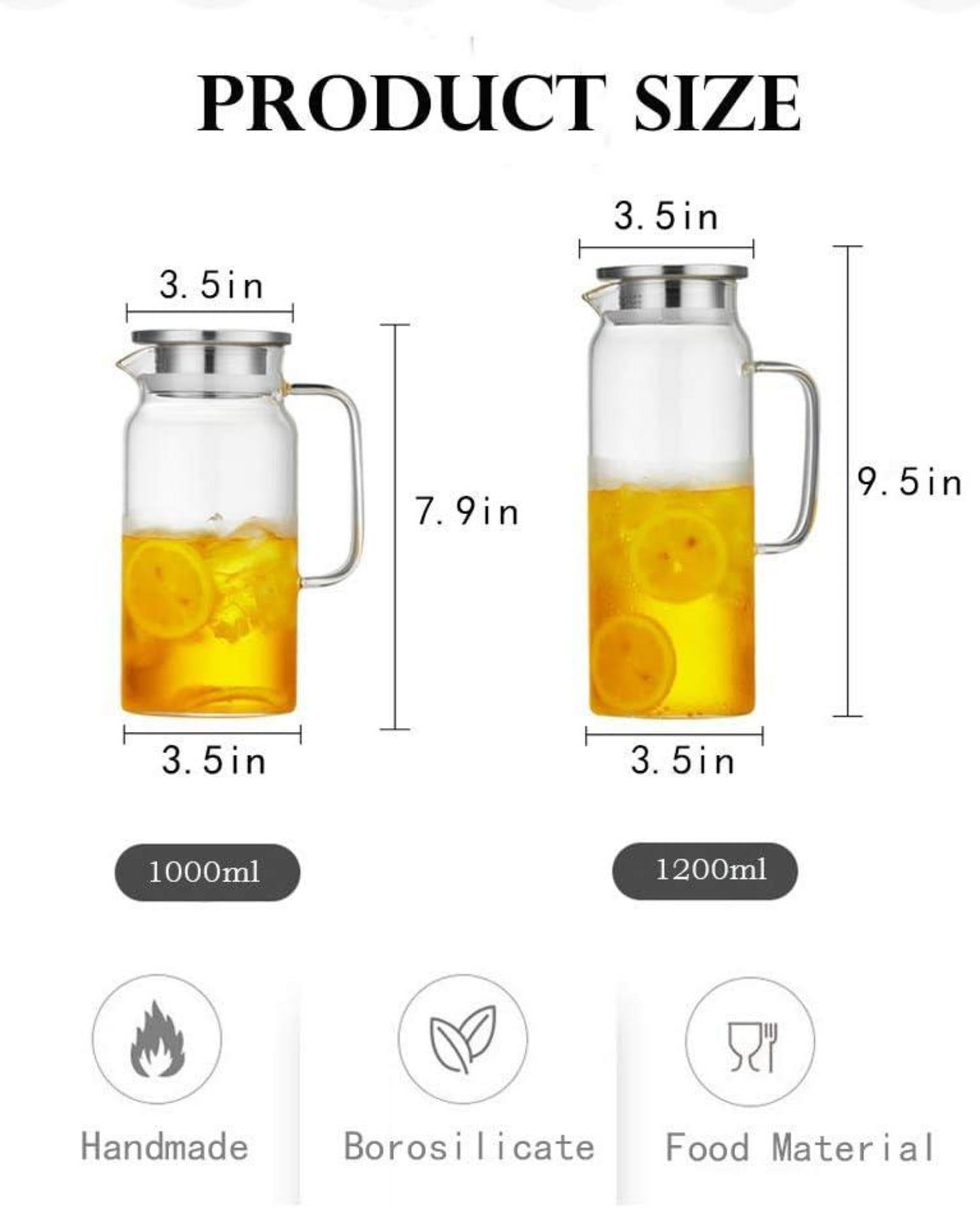 Borosilikatglas Glaskaraffe Edelstahl Deckel 1L Heiß/Kalt Wasser Saft