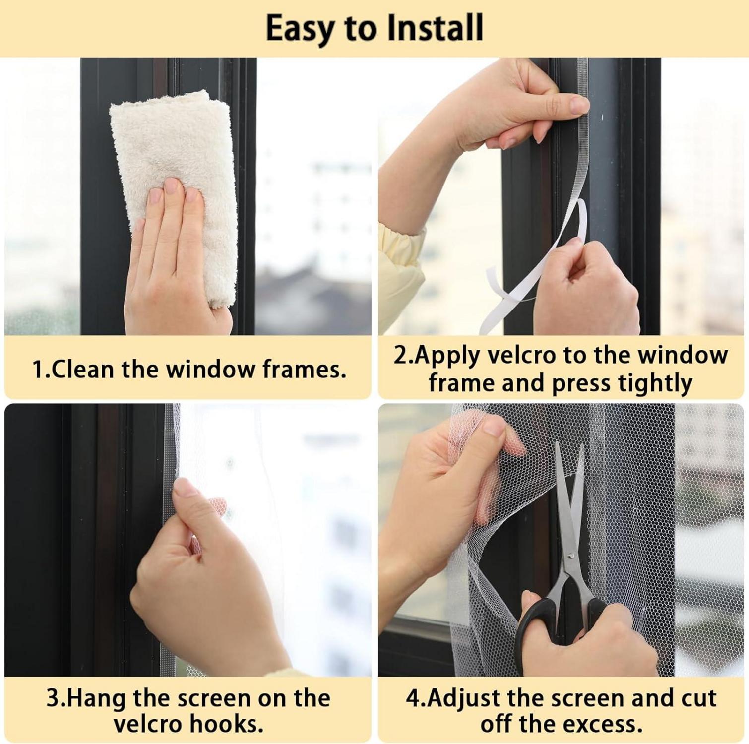 Fliegengitter Fenster Insect Stop 4er Pack, Insektenschutz Klettband 1.3m x 1.5m