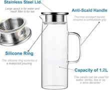 Borosilikatglas Karaffe Edelstahl Deckel 1,2L - Heiß/Kalt