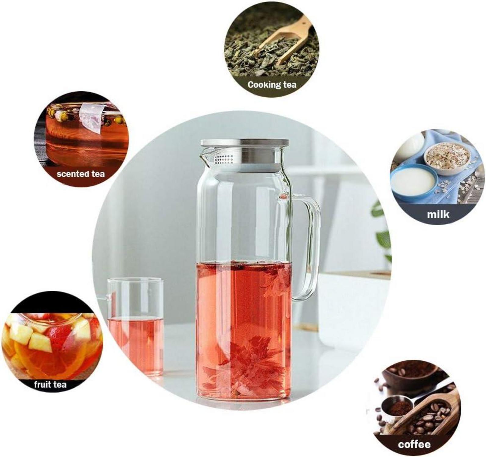 Glaskaraffe Borosilikatglas mit Edelstahl Deckel 1,2L