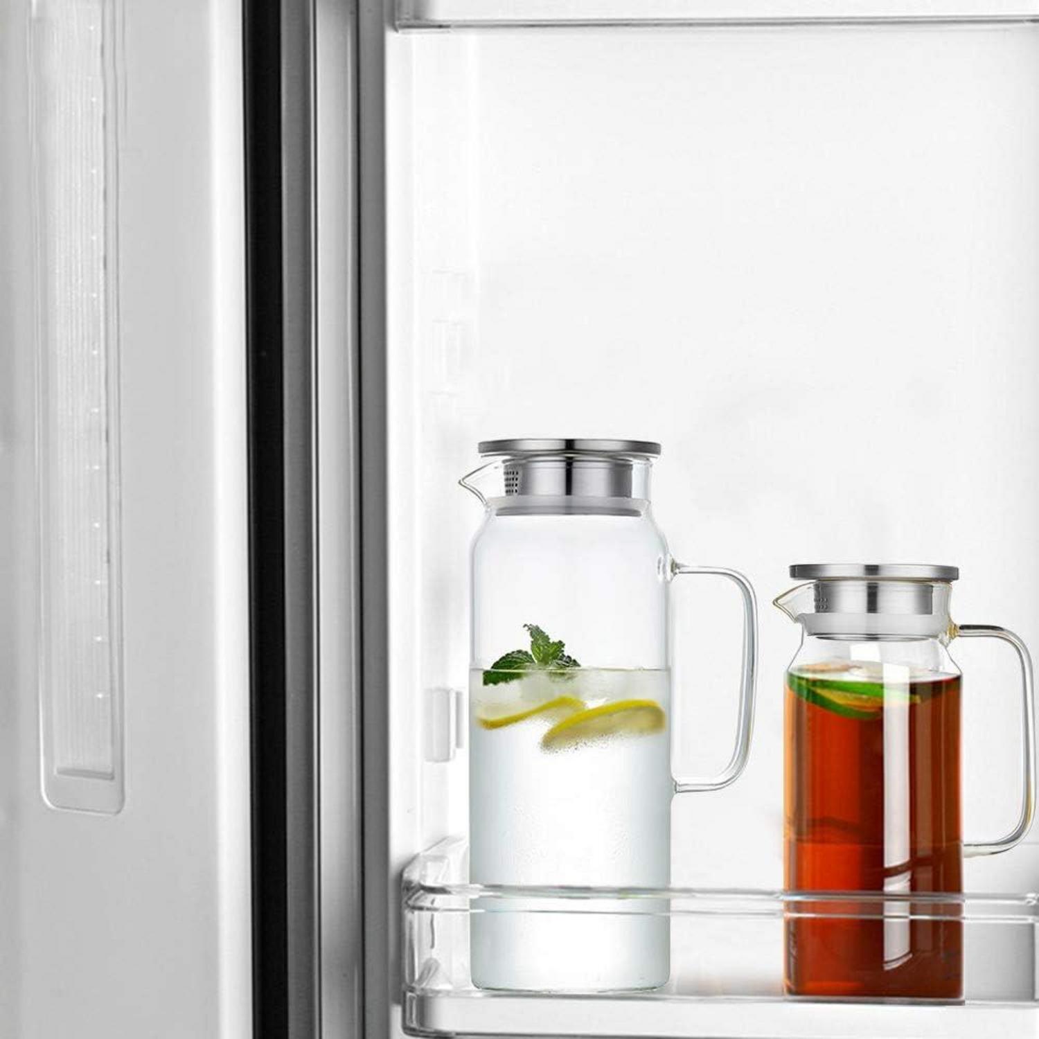Borosilikatglas Glaskaraffe mit Edelstahl Deckel 1,2L