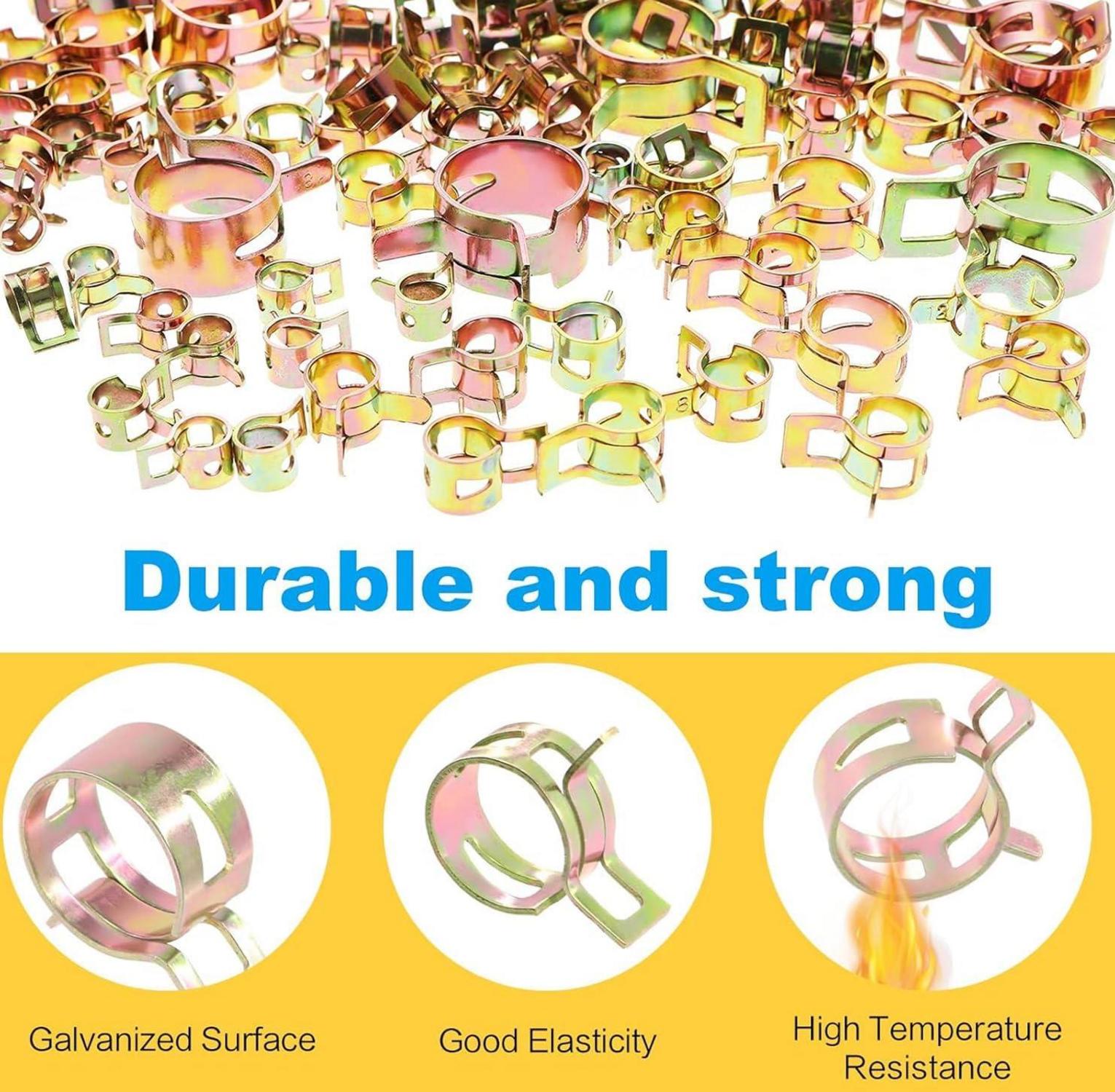 100x Federklemmen Set 6-20mm Gold Benzinschlauch Wasserschlauch passt für 10