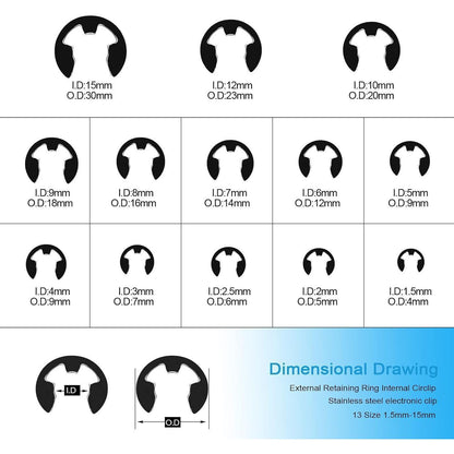 400-teiliges Sicherungsring E-Clip Set 1,5mm-15mm 13 Größen