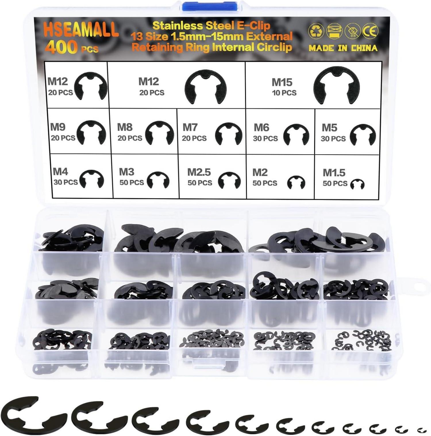400-teiliges E-Clip Sicherungsring Sortiment aus Legierter Stahl