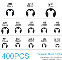 400-teiliges Sicherungsring E-Clip Set 1,5mm-15mm 13 Größen