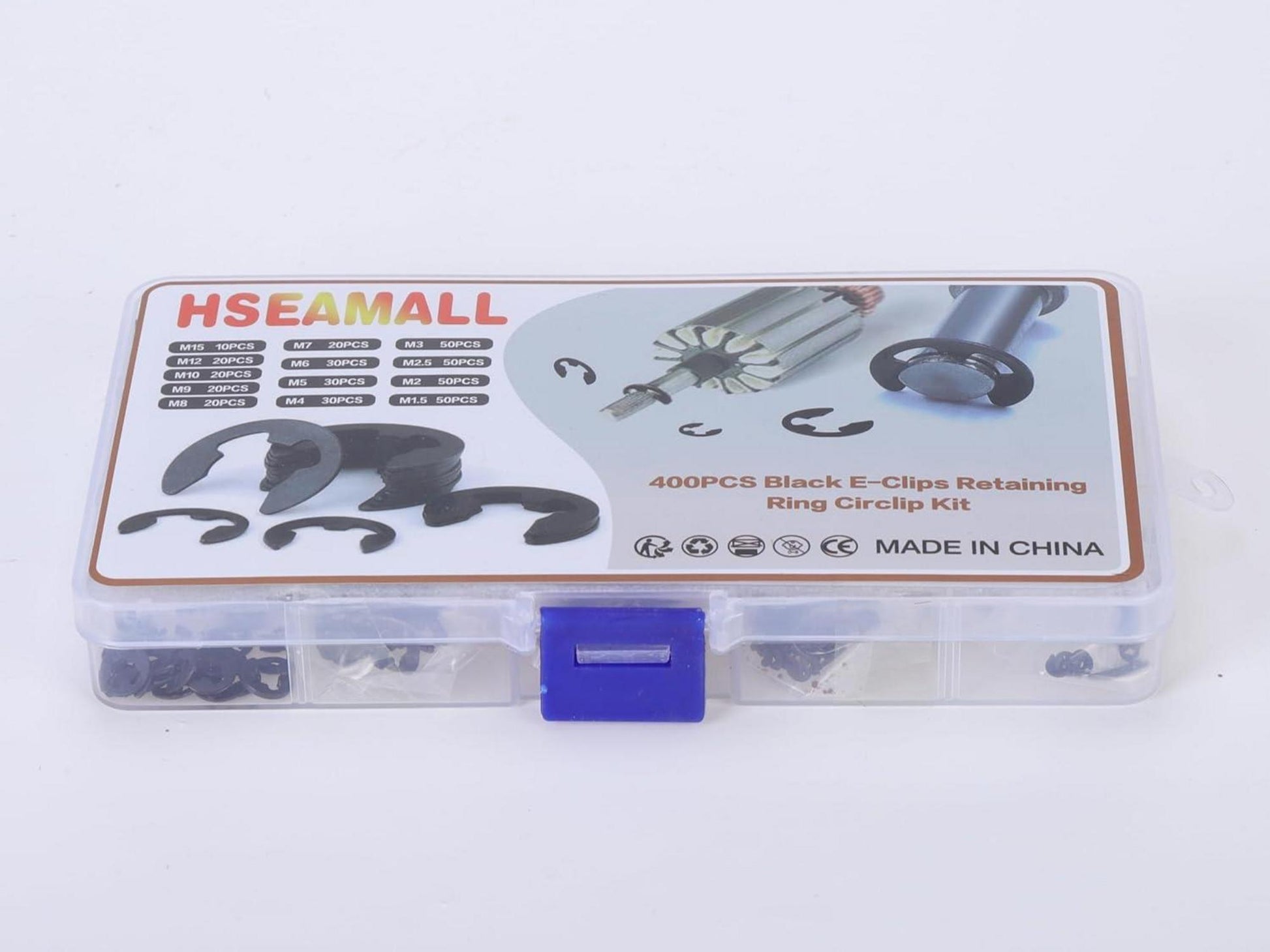 Sicherungsring Sortiment 400 Stück E-Clips 1.5-15mm 13 Größen Stahl DIN 6799