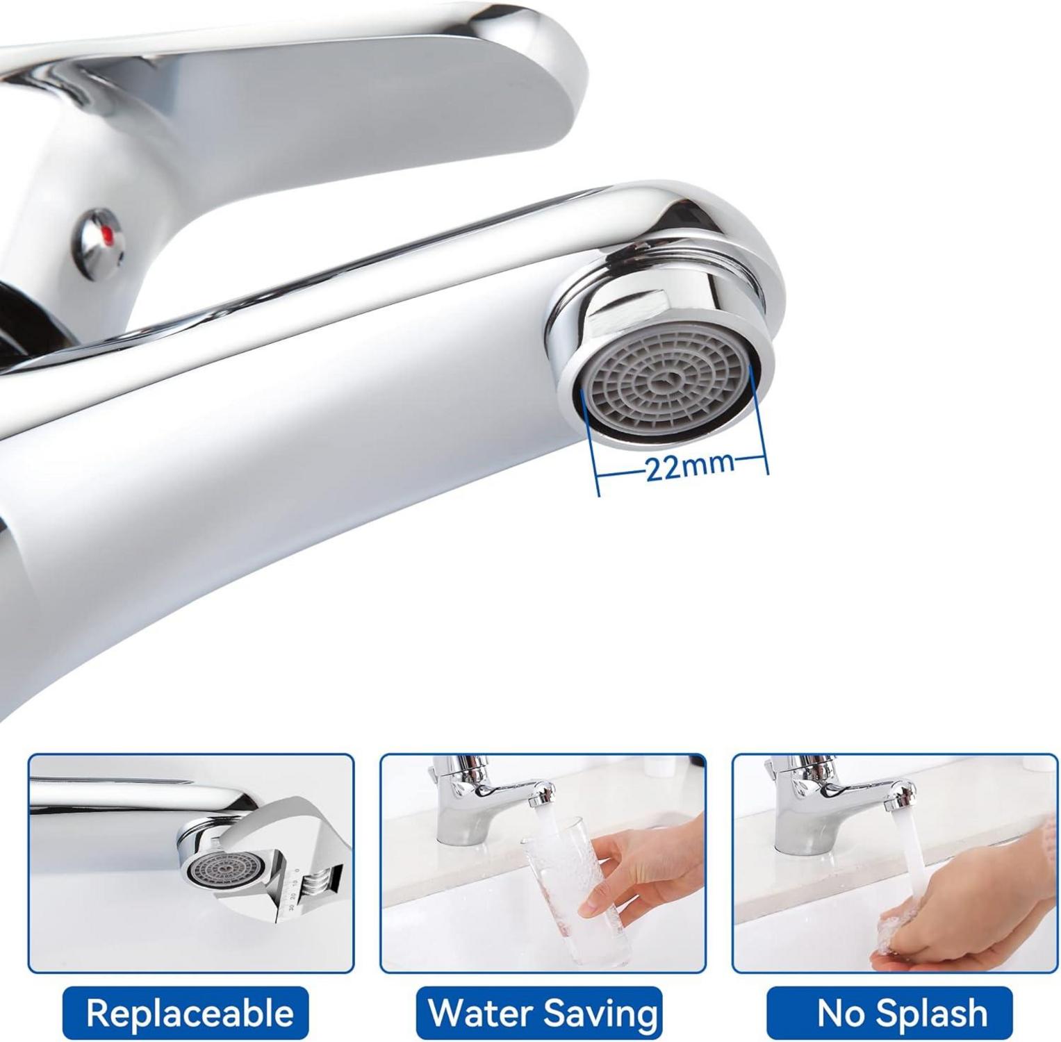 Auralum Einhebel-Wasserhahn mit Zugstange und Ablaufgarnitur, Chrom, Badarmatur