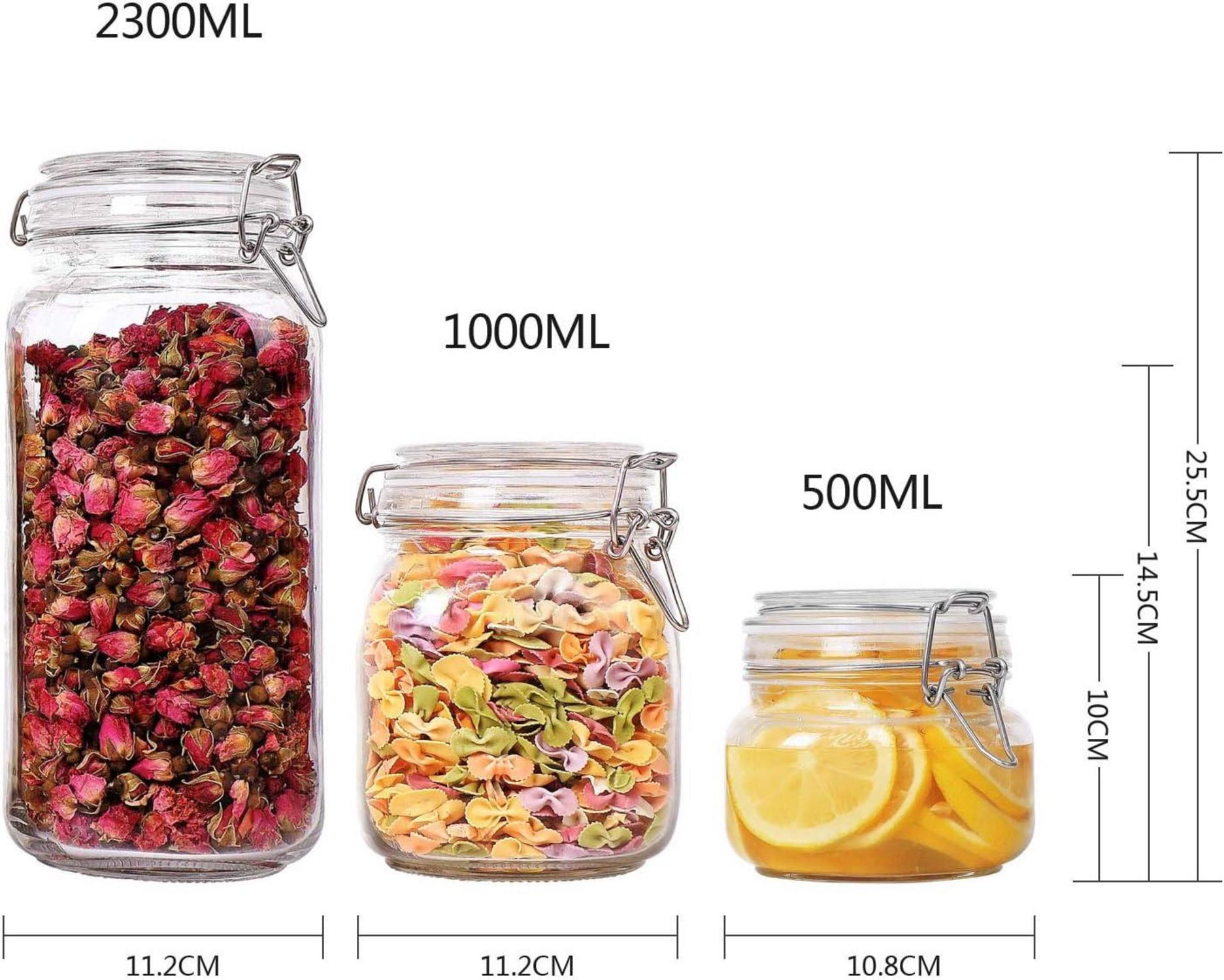 Luftdichtes Vorratsglas 3er-Set Eckig Drahtbügelverschluss 2,3L