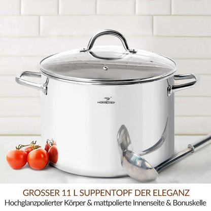 Großer Edelstahl-Suppentopf 11 Liter mit Deckel