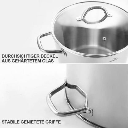Großer Edelstahl-Suppentopf 11 Liter mit Deckel