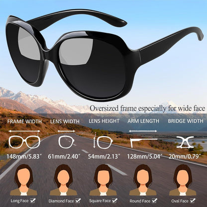 Übergroße Damen Sonnenbrille polarisiert UV400, Schwarz