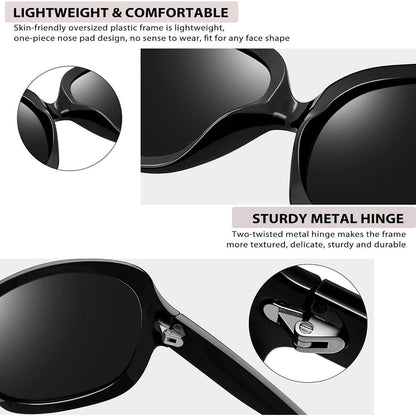 Übergroße Damen Sonnenbrille polarisiert UV400, Schwarz