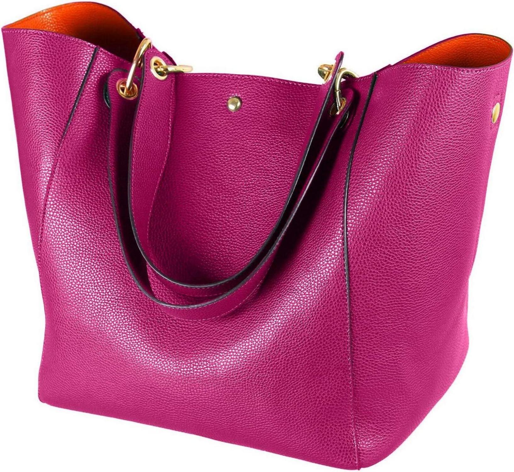 Damen Henkeltasche Leder Groß Shopper Umhängetasche Rosérot