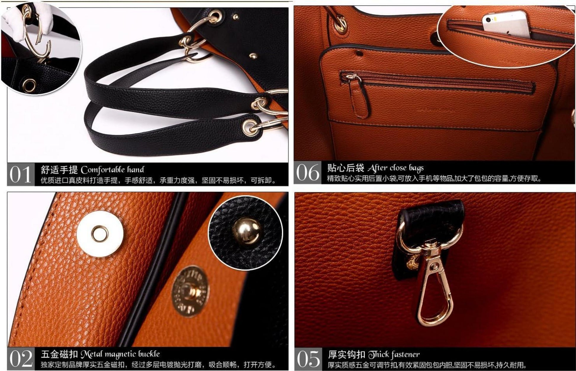 Große Damen Henkeltasche aus weichem Leder - Schultertasche & Umhängetasche in