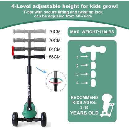 XJD Kinderroller mit LED Rädern für 2-8 Jahre grün