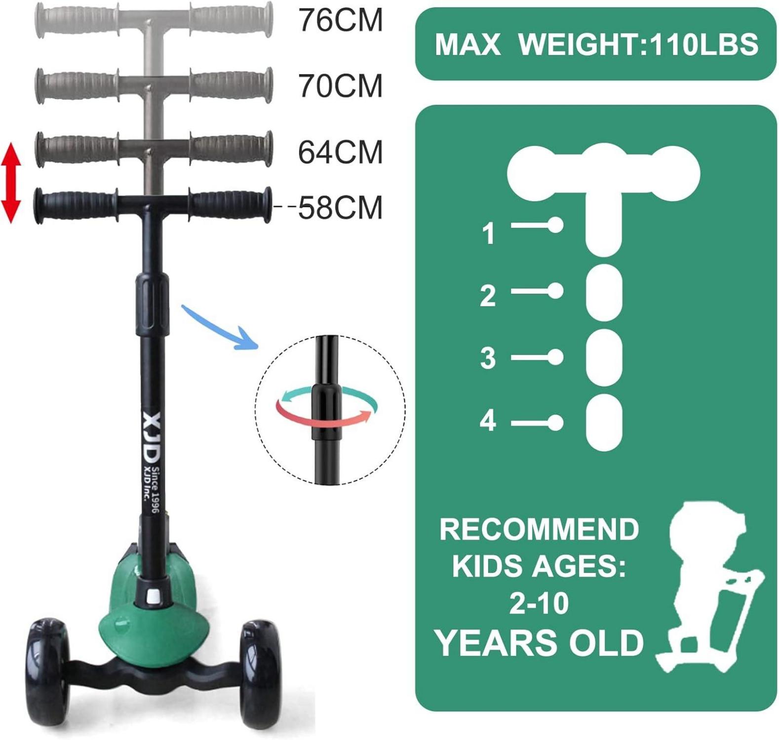 XJD Kinderroller mit LED Rädern für 2-8 Jahre grün
