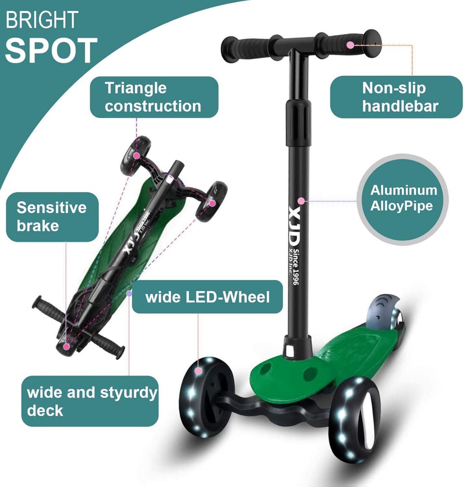Kinderroller LED Räder Kickboard 2-8 Jahre grün verstellbare Höhe
