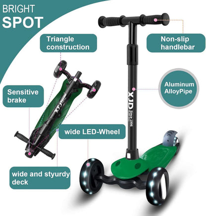 Kinderroller LED Räder Kickboard 2-8 Jahre grün verstellbare Höhe
