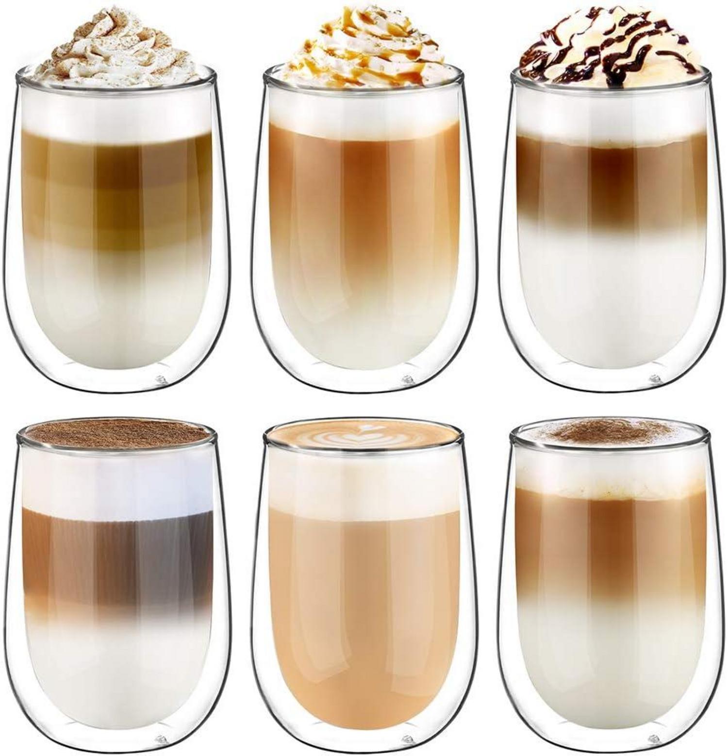 6er Set Doppelwandige Gläser 350ml Borosilikatglas Kaffee Tee