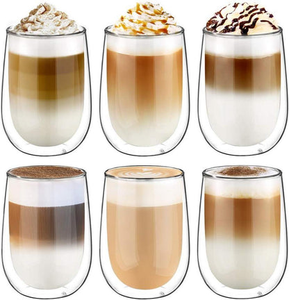 6er Set Doppelwandige Gläser 350ml Borosilikatglas Kaffee Tee