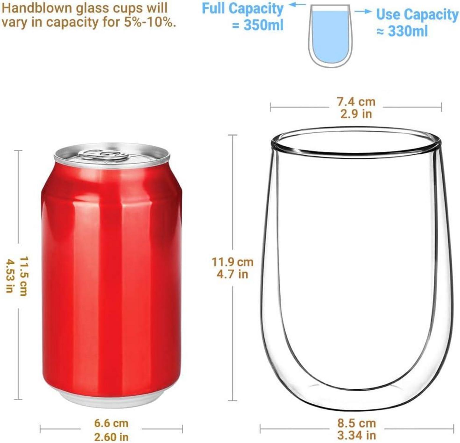 6er Set Doppelwandige Gläser 350ml Borosilikatglas Kaffee Tee