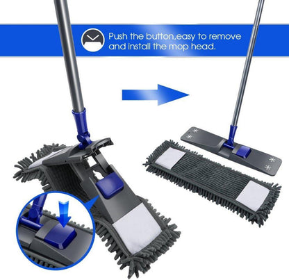 Mikrofaser Wischmopp 128cm mit 4 Ersatzköpfen - Chenille Bodenwischer mit Schaber