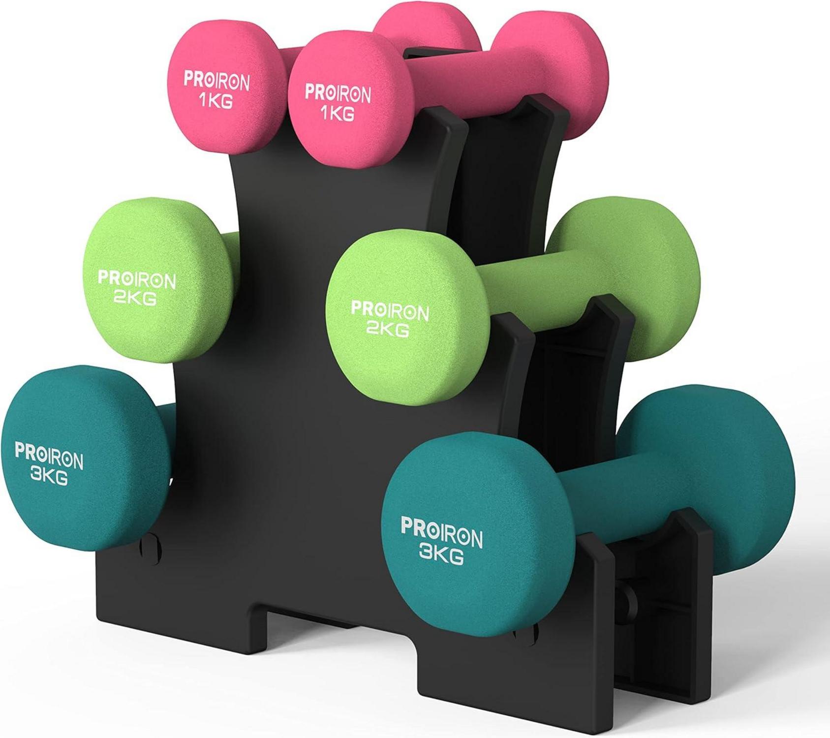 PROIRON Neopren Kurzhantel Set 2x1+2x2+2x3kg mit Ständer