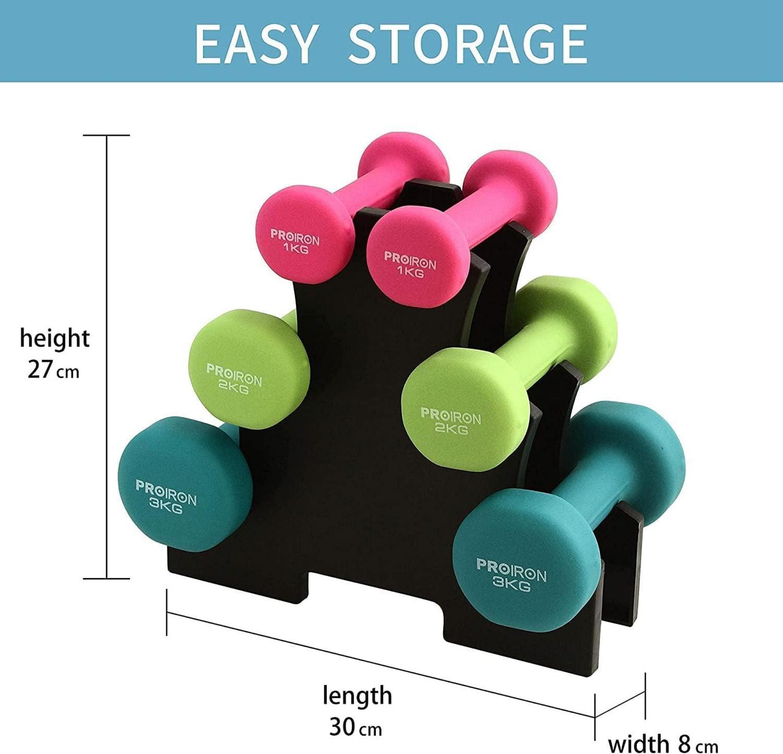 Neopren Hantelset 6 Kurzhanteln 1+2+3 kg Ständer Gym Yoga