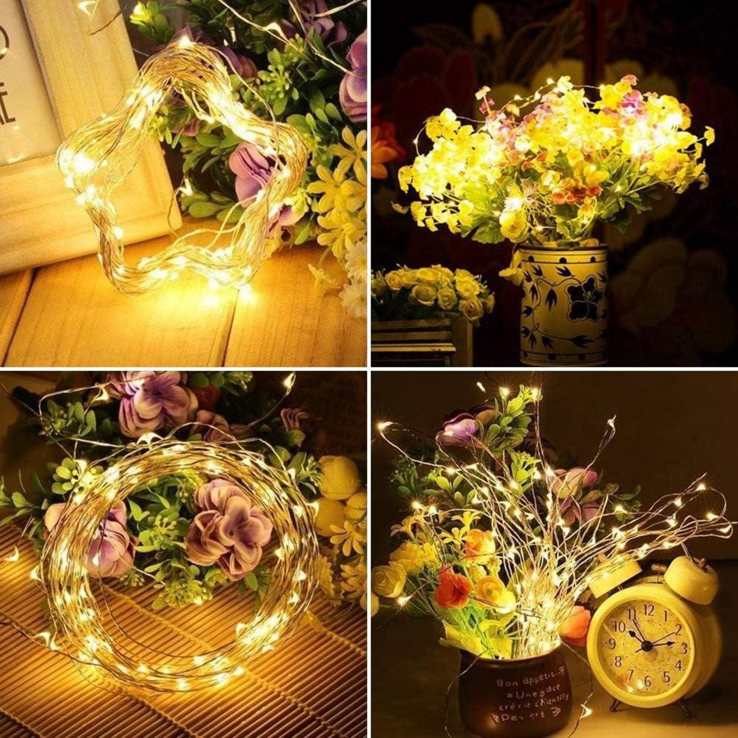 10er Mini LED Lichterkette Batteriebetrieben Warmweiß 2M - Innenlichterkette für Zimmer, Hochzeit, Weihnachten