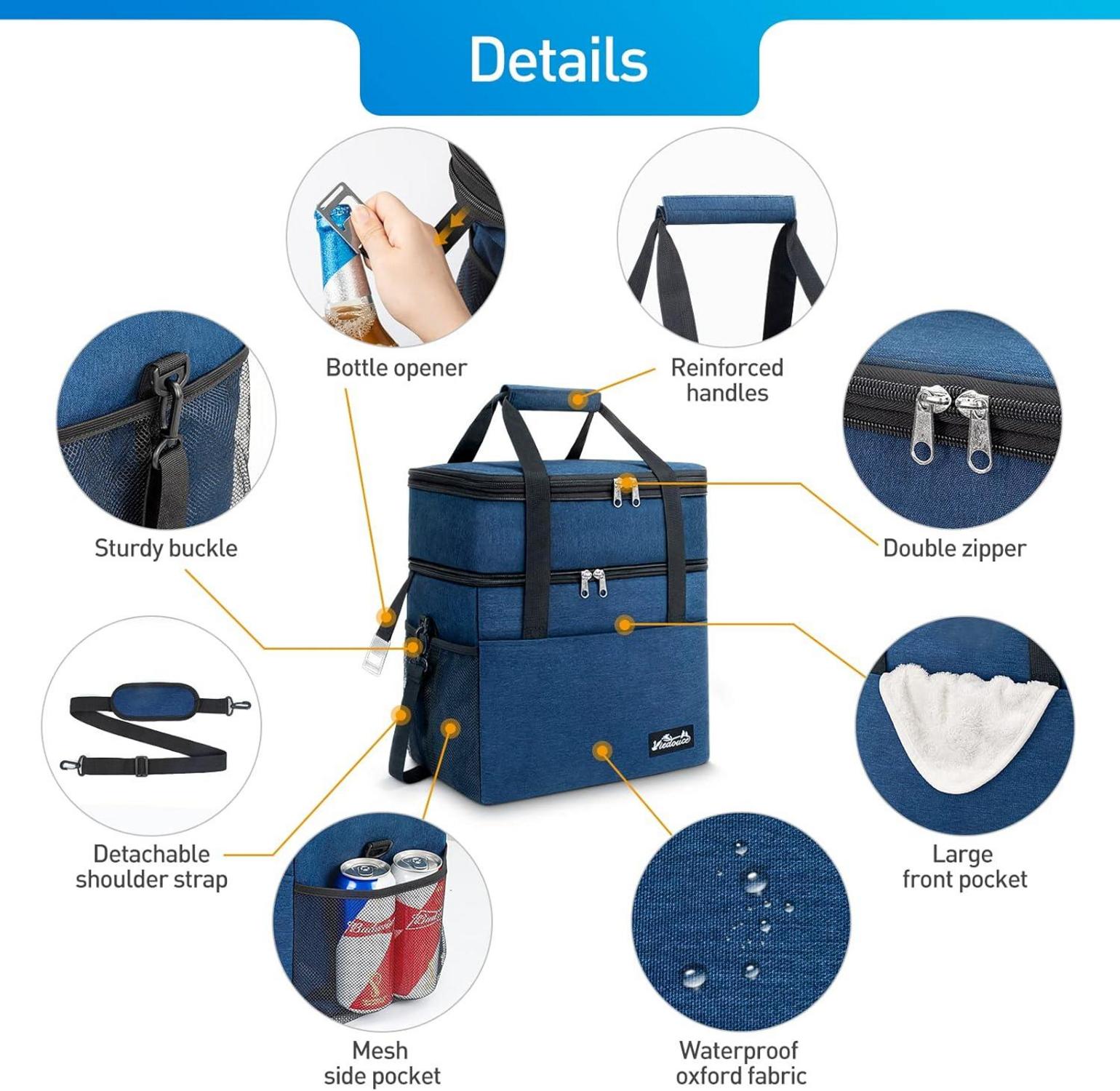 Viedouce Kühltasche 30L Isoliert Picknicktasche Schultergurt Marineblau