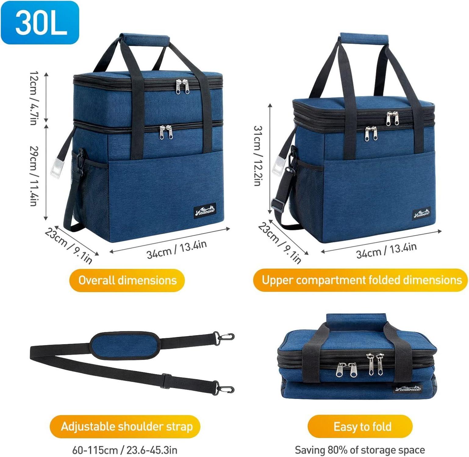Viedouce Kühltasche 30L Isoliert Picknicktasche Schultergurt Marineblau