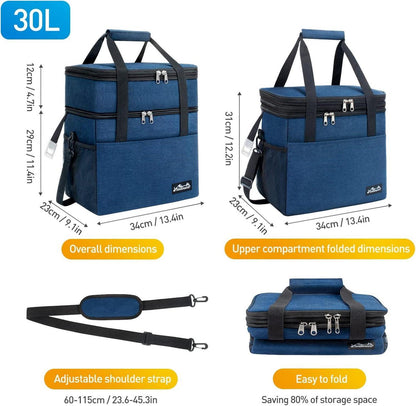 Viedouce Kühltasche 30L Isoliert Picknicktasche Schultergurt Marineblau