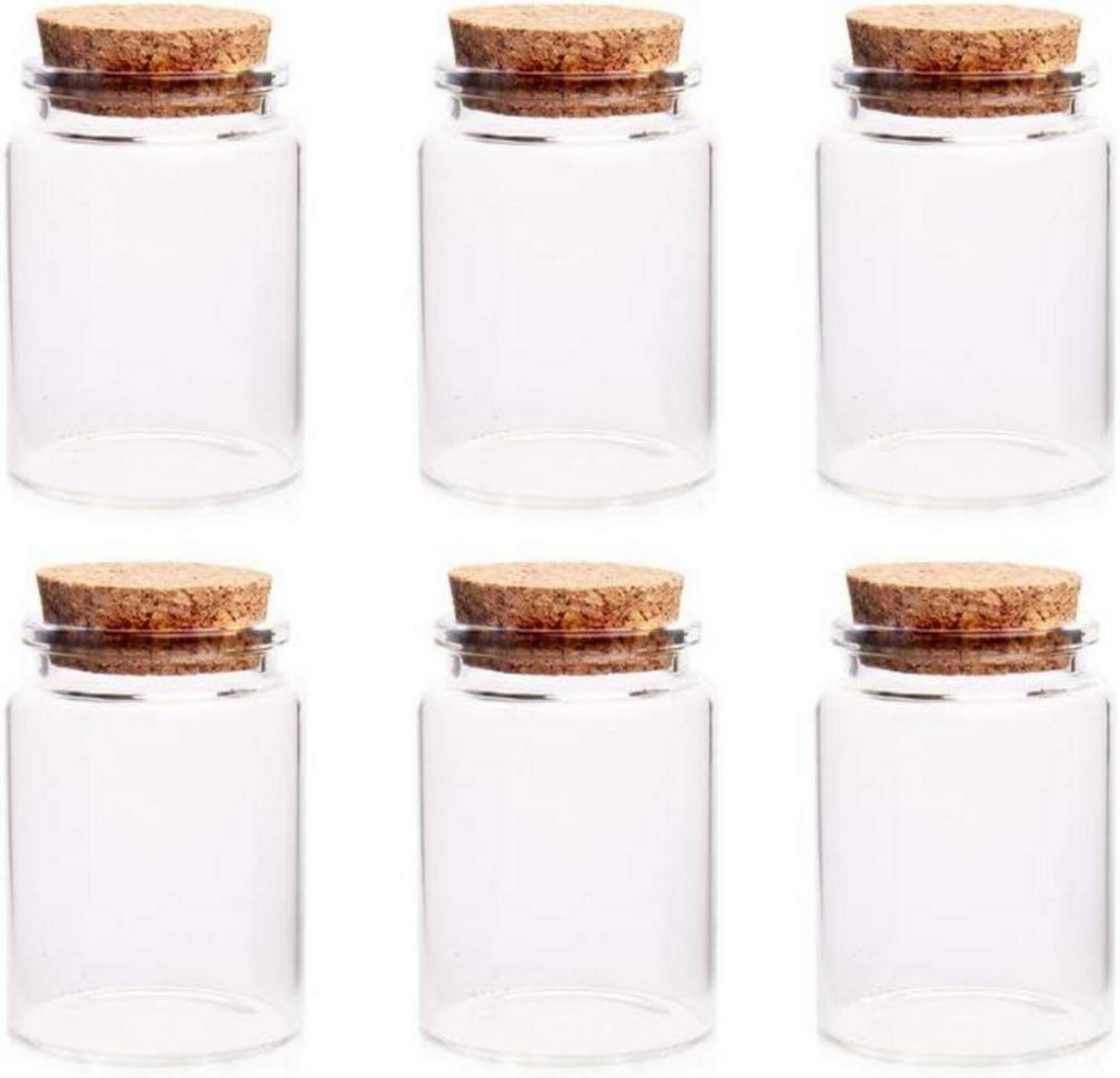 6er Set Klarglasflaschen mit Korkverschluss 60ml 47x60mm