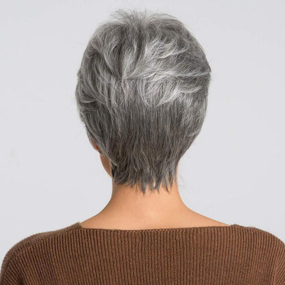 Menschenhaar Pixie Cut Perücke grau mit Pony
