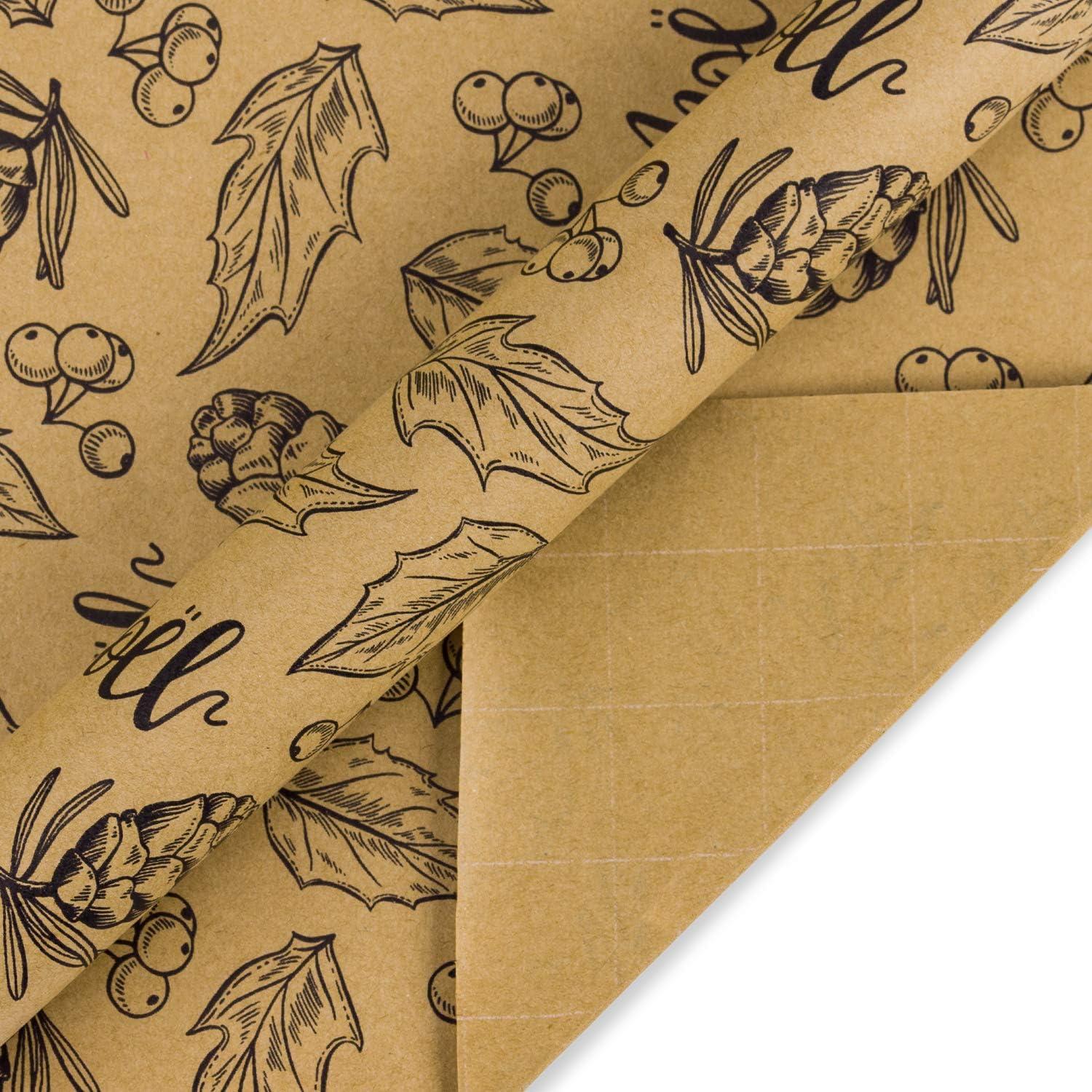 Weihnachtspapierrolle Kraftpapier Schwarze Weihnachtselemente 4 Rollen 76cm x 305cm